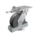 6"x2" USA Ergonomic Swivel Caster with HD Nylon Wheel, Toe Guard, Swivel Lock, and 6.25"x4.5" Plate