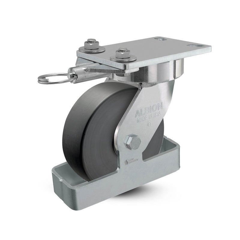 6"x2" USA Ergonomic Swivel Caster with HD Nylon Wheel, Toe Guard, Swivel Lock, and 6.25"x4.5" Plate