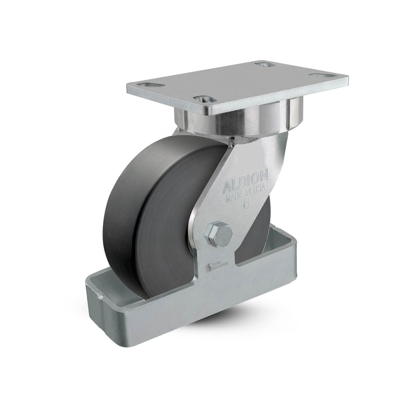 6"x2" USA Ergonomic Swivel Caster with HD Nylon Wheel, Toe Guard, and 6.25"x4.5" Plate