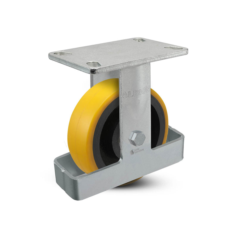 6"x2" USA Ergonomic Rigid Caster with HD Poly-on-Iron Wheel, Toe Guard, and 6.25"x4.5" Plate