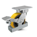 6"x2" USA Ergonomic Brake Caster with HD Poly-on-Iron Wheel, Toe Guard, and 6.25"x4.5" Plate