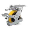 6"x2" USA Ergonomic Brake Caster with HD Poly-on-Iron Wheel, Toe Guard, Swivel Lock, and 6.25"x4.5" Plate