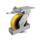 6"x2" USA Ergonomic Swivel Caster with HD Poly-on-Iron Wheel, Toe Guard, Swivel Lock, and 6.25"x4.5" Plate