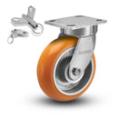 Kingpinless 8"x2" MAX-Efficiency Orange Caster with 4"x4.5" Plate & Swivel Lock
