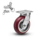 Kingpinless 5"x2" MAX-Efficiency Maroon Caster with 4"x4.5" Plate & Swivel Lock