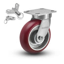 Kingpinless 8"x2" MAX-Efficiency Maroon Caster with 4"x4.5" Plate & Swivel Lock