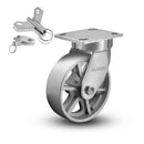 Kingpinless 6"x2" Cast Iron Wheel Caster with 4"x4.5" Plate & Swivel Lock