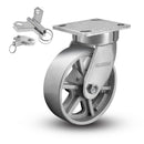 Kingpinless 8"x2" Cast Iron Wheel Caster with 4"x4.5" Plate & Swivel Lock