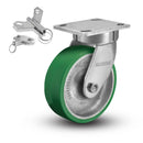 Kingpinless 8"x2" Polyurethane-on-Aluminum Caster with 4"x4.5" Plate & Swivel Lock