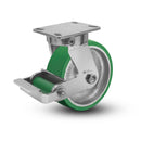 Kingpinless 8"x2" Polyurethane-on-Aluminum Caster with Poly-Cam Brake and 4"x4.5" Plate