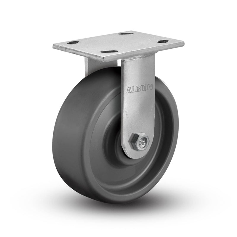 Kingpinless 6"x2" Solid Elastomer Wheel Rigid Caster with 4"x4.5" Plate