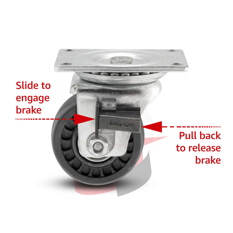 Low-Profile 700 lb. Capacity 3"x1.8125" Glass Filled Nylon Wheel Caster with Sure-Lok Brake