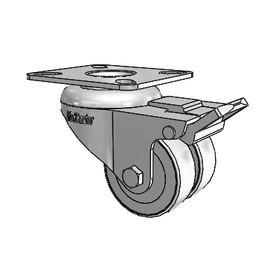 2" Dual-Wheel Rubber Wheel Total Lock Brake Caster with 2.625"x3" Plate