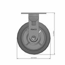 6"x2" Thermo-Rubber (Flat) Delrin Bearing Rigid Caster with 4"x4.5" Plate
