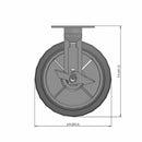8"x2" Thermo-Rubber (Flat) Precision Ball Bearing Rigid Side-Lock Caster with 4"x4.5" Plate