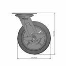 6"x2" Thermo-Rubber (Flat) Precision Ball Bearing Side-Lock Caster with 4"x4.5" Plate