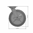 8"x2" Thermo-Rubber (Flat) Precision Ball Bearing Side-Lock Caster with 4"x4.5" Plate