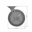 8"x2" Thermo-Rubber (Flat) Precision Ball Bearing Caster with 4"x4.5" Plate