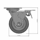5"x2" Thermo-Rubber (Flat) Delrin Bearing Caster with Total Lock and 4"x4.5" Plate