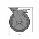 8"x2" Thermo-Rubber (Flat) Precision Ball Bearing Caster with Total Lock and 4"x4.5" Plate