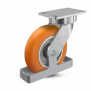 10"x2" USA Ergonomic Swivel Caster with MAX-Efficiency Orange Wheel, Toe Guard, and 6.25"x4.5" Plate
