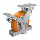 10"x2" USA Ergonomic Brake Caster with MAX-Efficiency Orange Wheel, Toe Guard, and 6.25"x4.5" Plate