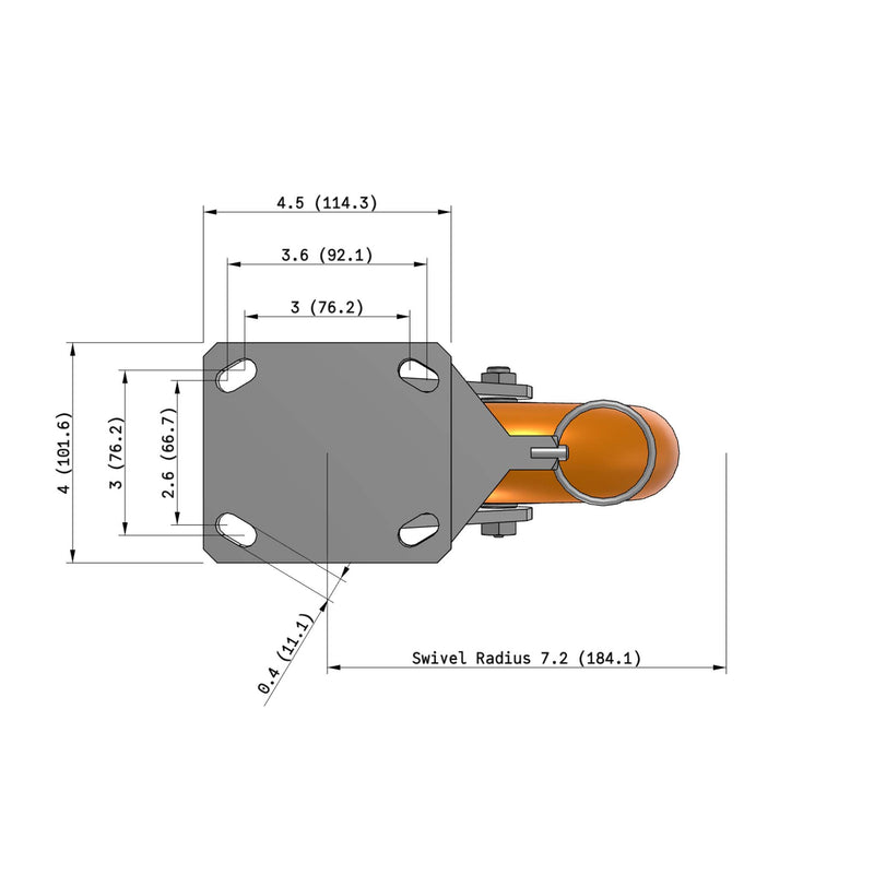 8"x2" Ergonomic Caster 9.5 OAH – USA Kingpinless Rig, MAX-Efficiency Orange Poly Wheel, Swivel Lock