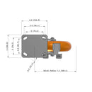 8"x2" Ergonomic Caster 9.5 OAH – USA Kingpinless Rig, MAX-Efficiency Orange Poly Wheel, Side Brake
