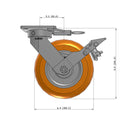 8"x2" Ergonomic Caster 9.5 OAH – USA Kingpinless Rig, MAX-Efficiency Orange Poly Wheel, Metal Face Brake, Swivel Lock