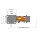 8"x2" Ergonomic Caster 9.5 OAH – USA Kingpinless Rig, MAX-Efficiency Orange Poly Wheel, Metal Face Brake