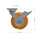 8"x2" Ergonomic Caster 9.5 OAH – USA Kingpinless Rig, MAX-Efficiency Orange Poly Wheel, Face Brake