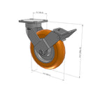 8"x2" Ergonomic Caster 9.5 OAH – USA Kingpinless Rig, MAX-Efficiency Orange Poly Wheel, Face Brake