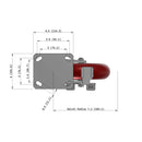 8"x2" Ergonomic Caster 9.5 OAH – USA Kingpinless Rig, MAX-Efficiency Maroon Poly Wheel, Side Brake