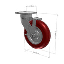 8"x2" Ergonomic Caster 9.5 OAH – USA Kingpinless Rig, MAX-Efficiency Maroon Poly Wheel, Side Brake