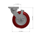 8"x2" Ergonomic Caster 9.5 OAH – USA Kingpinless Rig, MAX-Efficiency Maroon Poly Wheel, Side Brake