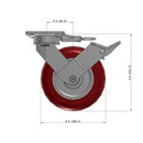 8"x2" Ergonomic Caster 9.5 OAH – USA Kingpinless Rig, MAX-Efficiency Maroon Poly Wheel, Face Brake, Swivel Lock