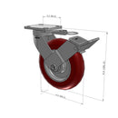 8"x2" Ergonomic Caster 9.5 OAH – USA Kingpinless Rig, MAX-Efficiency Maroon Poly Wheel, Face Brake, Swivel Lock