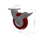 8"x2" Ergonomic Caster 9.5 OAH – USA Kingpinless Rig, MAX-Efficiency Maroon Poly Wheel, Face Brake