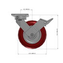 8"x2" Ergonomic Caster 9.5 OAH – USA Kingpinless Rig, MAX-Efficiency Maroon Poly Wheel, Face Brake
