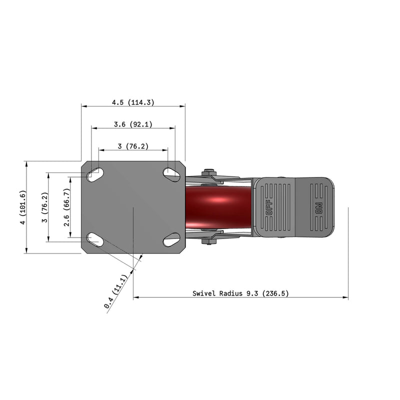 8"x2" Ergonomic Caster 9.5 OAH – USA Kingpinless Rig, MAX-Efficiency Maroon Poly Wheel, Face Brake