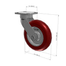 8"x2" Ergonomic Caster 9.5 OAH – USA Kingpinless Rig, MAX-Efficiency Maroon Poly Wheel