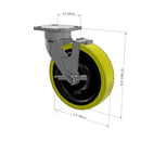 8"x2" Ergonomic Caster 9.5 OAH – USA Kingpinless Rig, Heavy-Duty Polyurethane Wheel, Side Brake