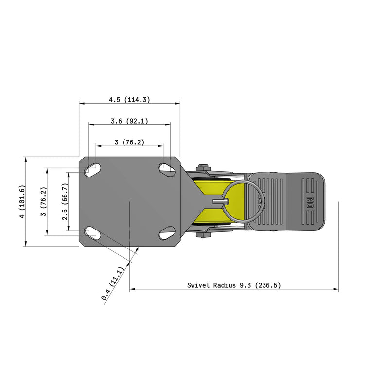 8"x2" Ergonomic Caster 9.5 OAH – USA Kingpinless Rig, Heavy-Duty Polyurethane Wheel, Face Brake, Swivel Lock
