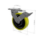8"x2" Ergonomic Caster 9.5 OAH – USA Kingpinless Rig, Heavy-Duty Polyurethane Wheel, Face Brake, Swivel Lock