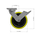 8"x2" Ergonomic Caster 9.5 OAH – USA Kingpinless Rig, Heavy-Duty Polyurethane Wheel, Face Brake