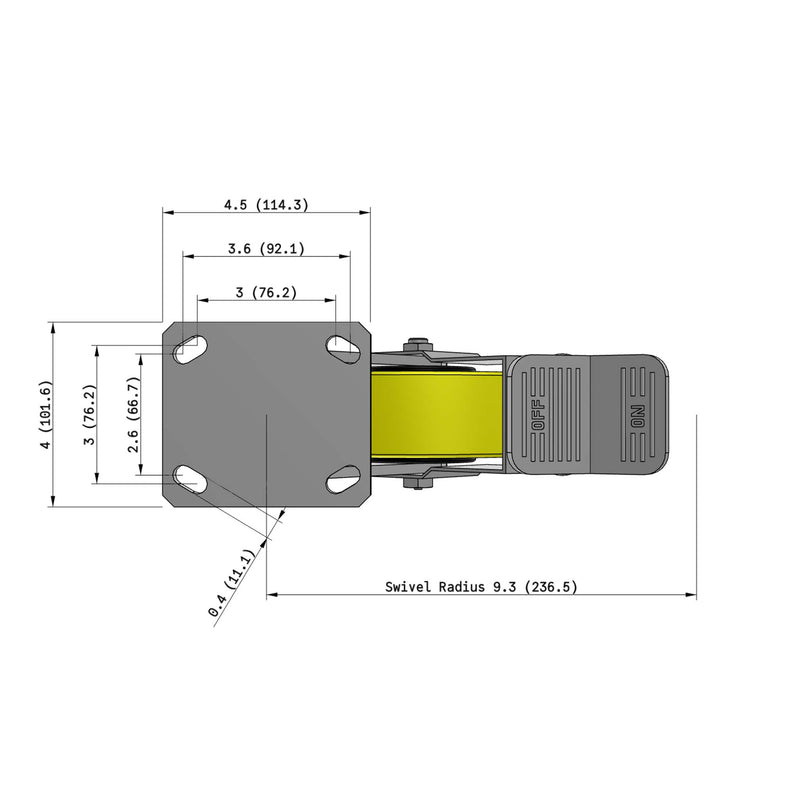 8"x2" Ergonomic Caster 9.5 OAH – USA Kingpinless Rig, Heavy-Duty Polyurethane Wheel, Face Brake