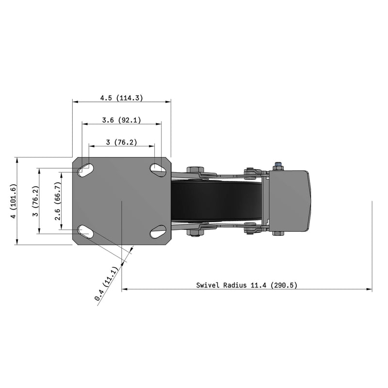 8"x2" Ergonomic Caster – USA Kingpinless Rig, Trionix Steel Replacement Wheel, Metal Face Brake