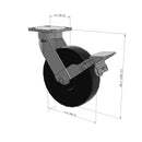 8"x2" Ergonomic Caster – USA Kingpinless Rig, Trionix Steel Replacement Wheel, Metal Face Brake