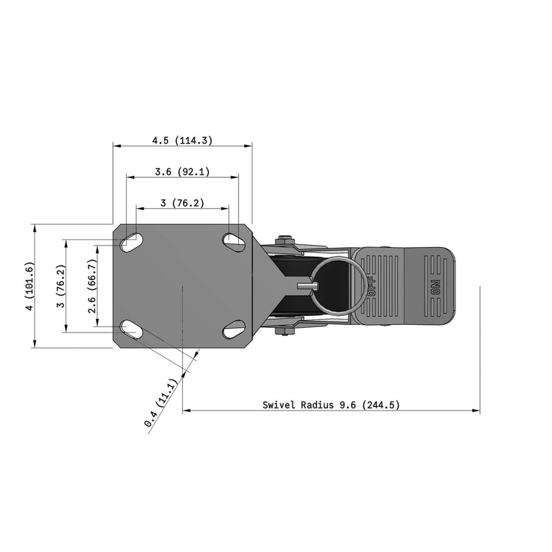 8"x2" Ergonomic Caster – USA Kingpinless Rig, Trionix Steel Replacement Wheel, Face Brake, Swivel Lock