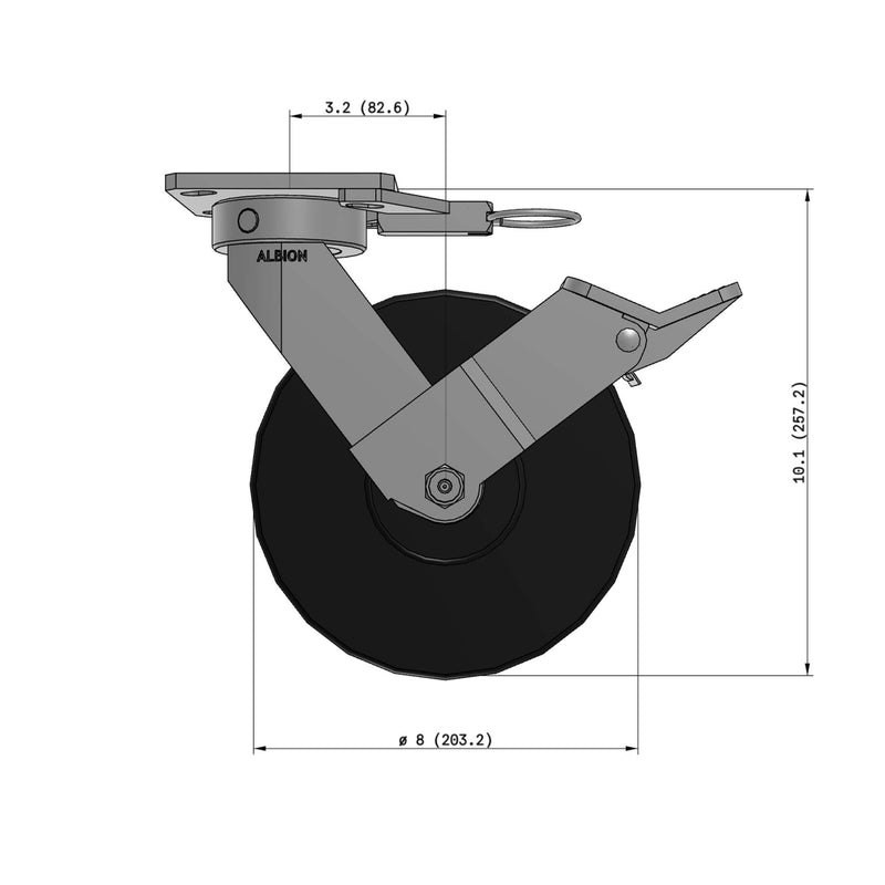 8"x2" Ergonomic Caster – USA Kingpinless Rig, Trionix Steel Replacement Wheel, Face Brake, Swivel Lock